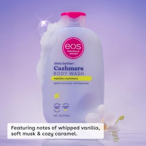 Eos Cashmere Body Wash - Vanilla Cashmere, Moisturizing Body Wash, Creamy Gel Formula, with Shea Butter, Glycerin, Vitamin E, Ph Balanced, Sensitive S